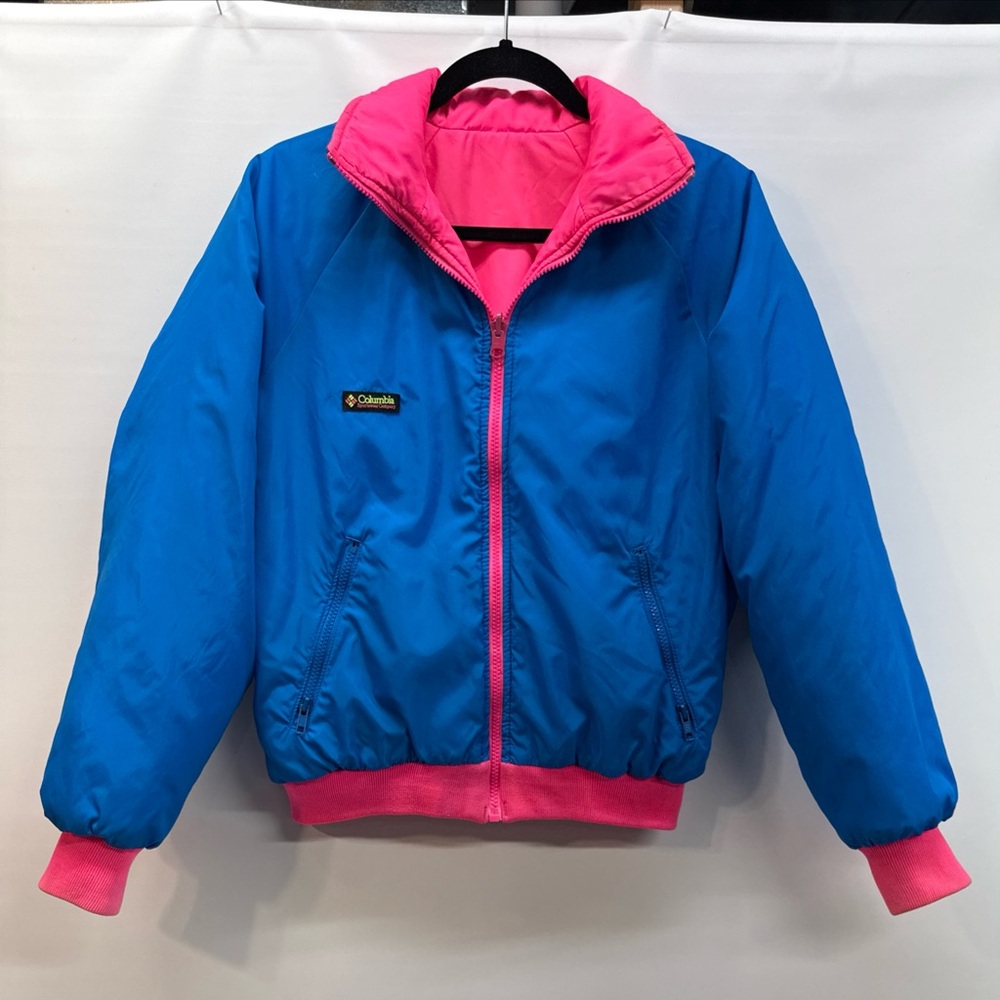 VTG Reversible Columbia Crop Jacket Womens Sz L Hot Pink Blue 80s 90s Thinsulate